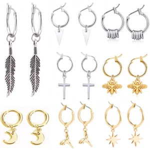 Punk Women Men's Tassels Earrings Boys Ear Stud Hoop Cross Ring Chain Jewellery - Picture 1 of 15