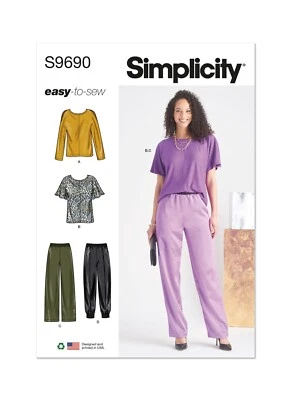 SIMPLICITY 9690 MISSES TOPS & PULL ON PANTS Sewing Pattern Sizes 8-16 & 18-26 - Image 1 of 4