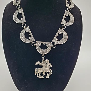 Vintage Alva Museum Replica St. George Slaying the Dragon Necklace and Pendant - Picture 1 of 9