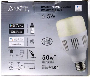 ANKEE Smart LED Light Bulbs (4-Pack) 6.5 Watts E26 Warm White 500lm 3000K NEW  - Picture 1 of 5