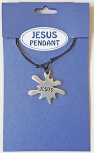 Aluminium "Splat Jesus" Pendant on Black Cord - EB6626 - Picture 1 of 2
