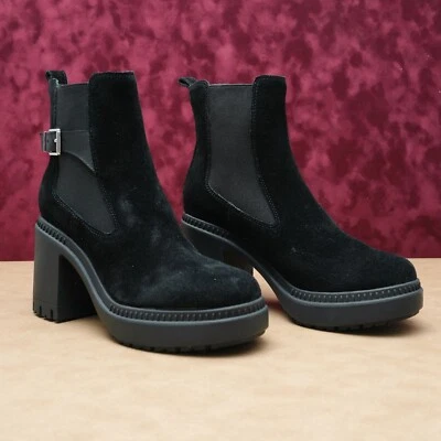 Calvin Klein Women Black Distress Leather Platform Festival Chelsea Boots sz 9 - Image 1 of 4