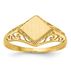 Real 14kt Yellow Gold 8.0x8.5mm Open Back Signet Ring S:5 - Picture 1 of 7