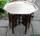  ANTIQUE  ANGLO/INDIAN  INLAID FOLDING  SIDE TABLE WITH BRASS TRAY   