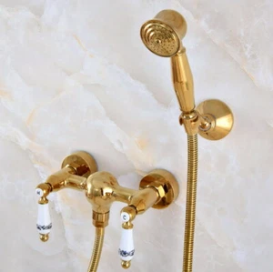 Luxury Gold Color Brass Wall Mounted Bathroom Shower Faucet Set Mixer Tap fna981 - Picture 1 of 9