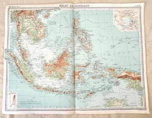MALAY ARCHIPELAGO Map from 1922 Times Survey Atlas of the World Bartholomew - Picture 1 of 3