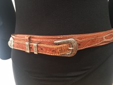 Vintage Southwestern Cowboy Embossed Brown Leather Belt Silver Buckle 38 Small