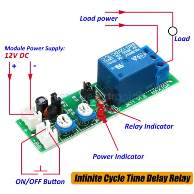 DC 12V Infinite Cycle Delay Timing Timer Relay ON OFF Switch Loop Module - Image 1 of 4