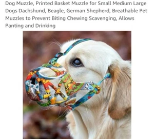 Dog Muzzle Breathable Printed Basket Dogs Mouth Cover Adjustable Drinkable Dog - Picture 1 of 10