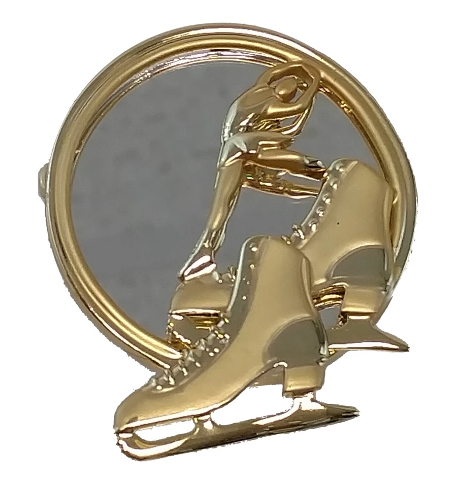 Danecraft Ice Skating Figure Mirror Gold Tone Brooch - Image 1 of 3