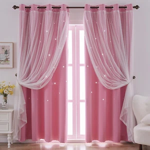Star Curtains for Bedroom Star Hollow Out Blackout Curtains for Kids Room Double - Picture 1 of 7
