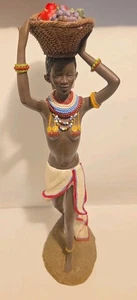 Große 18" Seymour Mann handbemalte afrikanische Frau Statue Korb Steinsockel Vintage - Bild 1 von 17