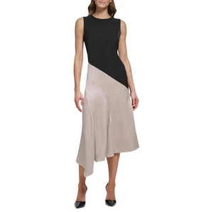 DKNY asymmetrisches ärmelloses Kleid mit Colorblocking - schwarz/beige 14 - Bild 1 von 2