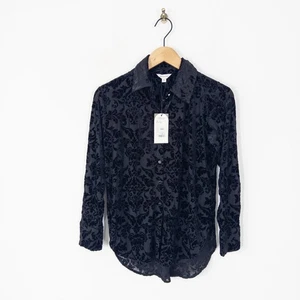 Monsoon Dee Devore Shirt Size S 8 10 NEW Black Velvet Damask Blouse - Picture 1 of 20