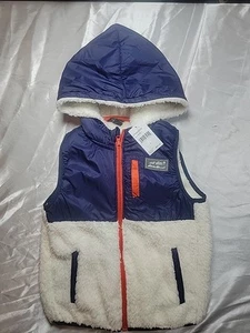 NWT Eddie Bauer KIDS Fleece Vest Navy Blue Ivory Red Trim Faux Fur Size 5 "E012" - Picture 1 of 7