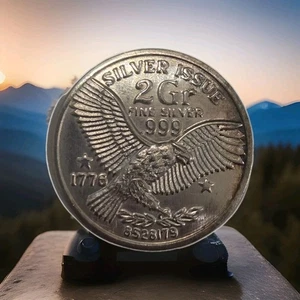 RARA MONETA ARGENTO 999 2 GRAMMI AQUILA 1776-1976 BICENTENARIO EMISSIONE ARGENTO  - Foto 1 di 2