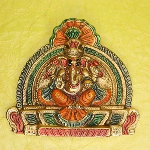 Lord Ganesh Wall Decor Mask Metal Figure Home Office Wall Decor Figurine Statue - Picture 1 of 10