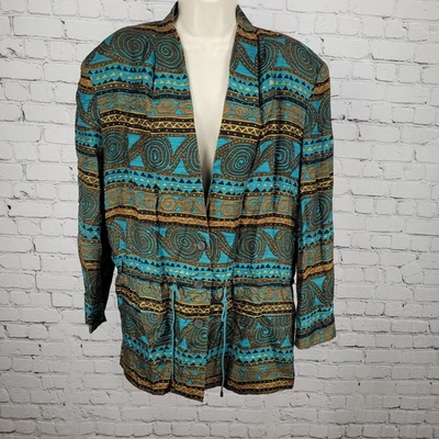 VTG Diane Gilman Multicolor 100% Silk Print Buttoned Lightweight Jacket Large L - Image 1 of 4