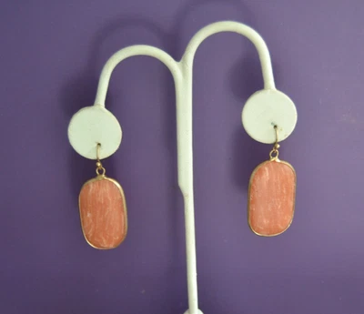 RHODOCHROSITE Earrings Gold Tone Drop Dangle 1 1/2 in. Long Peach/Tangerine - Image 1 of 3