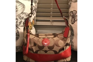 Coach Signature Hobo Canvas Kahki und Vermillon Handtasche Handtasche - Bild 1 von 5