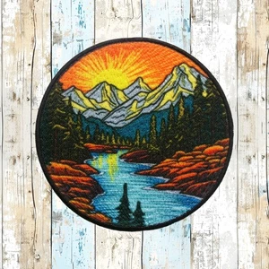 Mountain Skyline Patch Iron-on Applique Nature Badge Seek Adventure Forest - Picture 1 of 12
