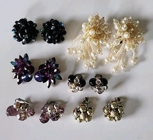 Lot of 6 Pair Vintage Cluster Style Clip On Earrings, Coro, Park Lane (LP) - Imagen 1 de 3