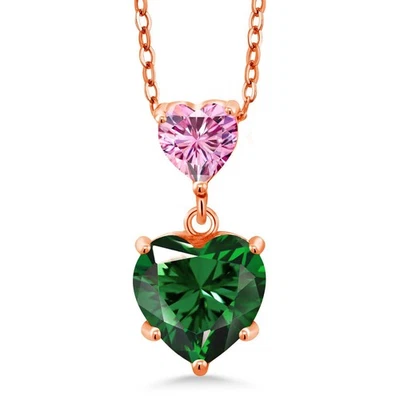 18K Rose Gold Plated Silver Pendant with Chain Nano Emerald and Pink Moissanite - Image 1 of 4