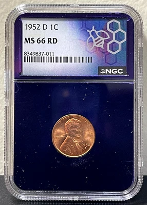 1952 D Lincoln Wheat Cent Penny NGC MS66 RD-Purple Core! - Image 1 of 2