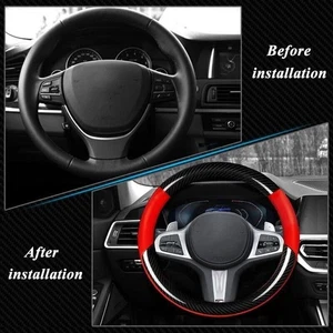 Red Leather for Dodge Car Steering Wheel Cover 15" Carbon Fiber Leather - Picture 1 of 9