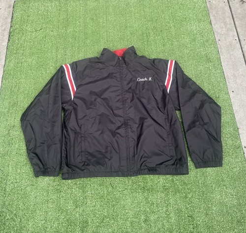 Giacca a vento Lands End full zip nera e rossa Coach K ricamata taglia L
