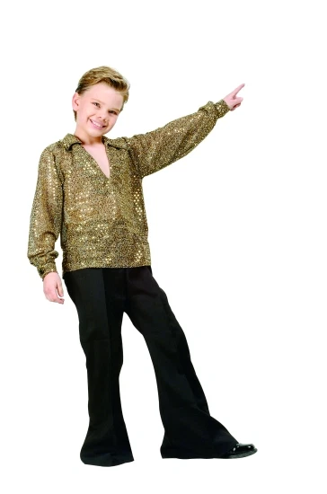 1970S 70'S DISCO FEVER DANCE CHILD BOY SEQUIN COSTUME SHIRT & PANTS GOLD SILVER - Image 1 of 1