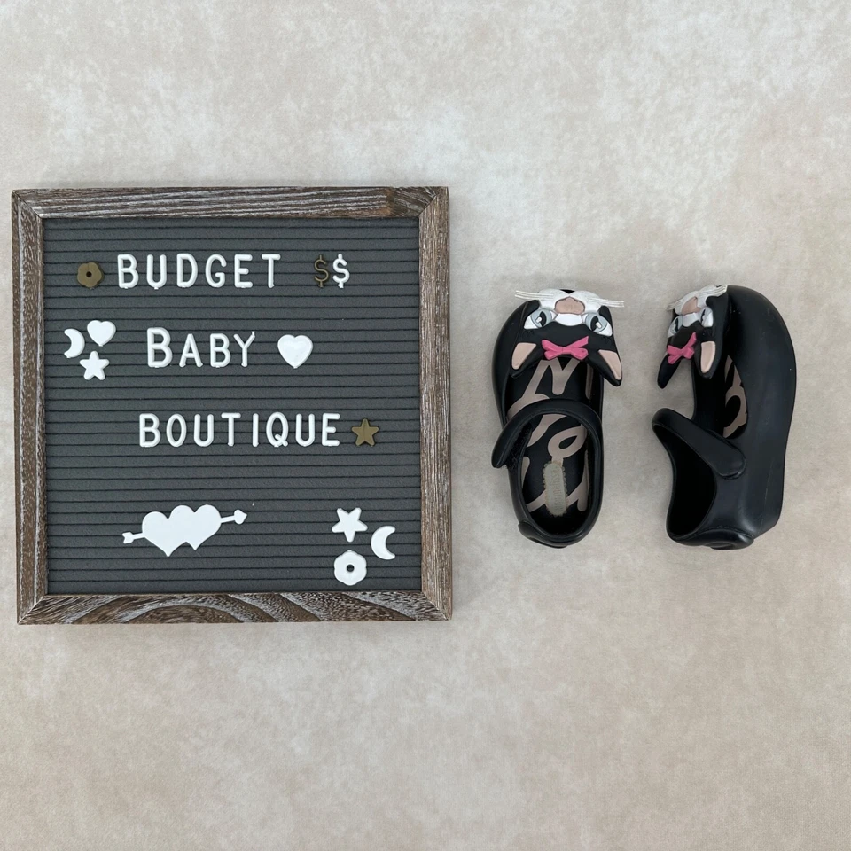 MINI MELISSA черный кот плоскостях туфли размер 7 ребенка ясельного возраста - Изображение 1 из 3