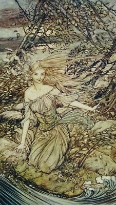 c1909 Impresión Original UNDINE BY THE MOONLIGHT - ONDINE por Arthur Rackham Foto 1 de 4