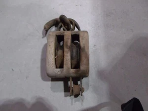 VINTAGE WOOD DOUBLE WHEEL PULLEY FARM - Picture 1 of 3
