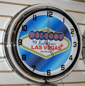 Welcome To Las Vegas Sign Large 2 Ring Neon Clock - Picture 1 of 1