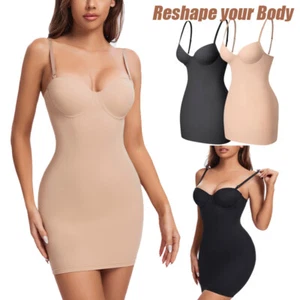 Women Dress Full Slip Shapewear Full Body Shaper Slimming Bodysuit Built-in Bra - Picture 1 of 25