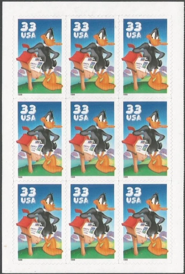 Block of 9 stamps - Scott 3306 - 33 cent - Daffy Duck - 1999 - MNH - Image 1 of 1