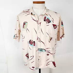 Vintage Le Tigre Button Loop Car Tires Gasoline Novelty Print Shirt Size L - Picture 1 of 11