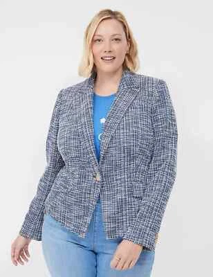 Blazer Lane Bryant tweed alto-baixo um botão azul marinho plus size 16 novo com etiquetas - Imagem 1 de 3