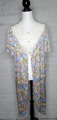Abrigo de casa de vestir de encaje floral de nailon vintage Vassarette para mujer grande Foto 1 de 4