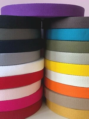 French 100% Cotton Thick 2mm Webbing Belt Tape Strap 25mm - sold by the metre
