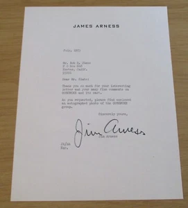 De colección 1973 membrete/carta~firmada~ actor Gunsmoke "JAMES ARNESS" Marshall Dillon - Imagen 1 de 3