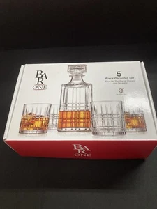 Bar One 5 Piece Decanter Set 4 On The Rocks Glasses And Whiskey Decanter - Picture 1 of 4
