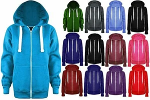  Ladies Girl PLUS SIZE Zip Up Sweatshirt Hooded Hoodie Coat Jacket Top(8-26) - Picture 1 of 14