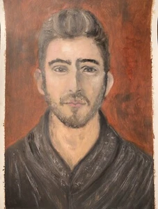 Man in a Bathrobe Oil on Paper Original Art Painting Beata Ulikowska Signed - Picture 1 of 8