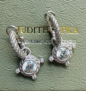 Judith Ripka Sterling Silver CZ Cable Hoop & Charm Omega Back Dangle Earrings - Picture 1 of 4