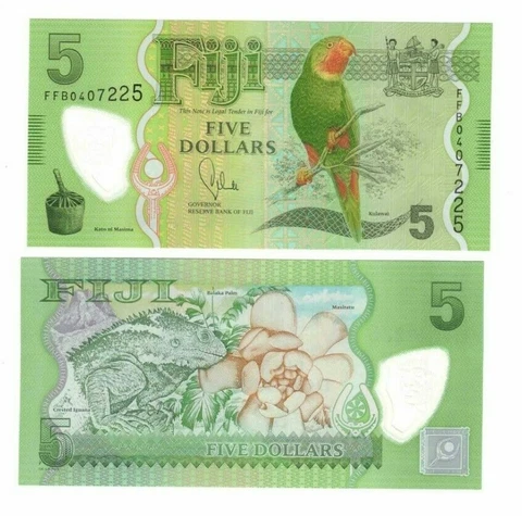 2012 Fiji P115 5 Dollar Banknote UNC Birds Flora Fauna Series Cover