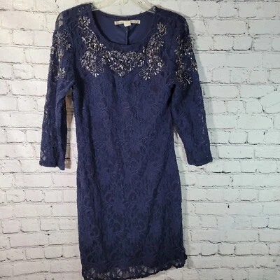 Chelsea & Violet Blue Beaded Lace Dress, Size Large, Party Holiday - Image 1 of 4