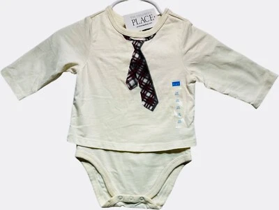 Nuevo con etiquetas Body para niños Place manga larga marfil con corbata a cuadros serigrafía, 3-6 meses Foto 1 de 3