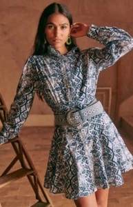 Sezane Dress Marley La Maille Printed Foliage Floral 34 US 4 Long Sleeve Eyelet - Picture 1 of 12